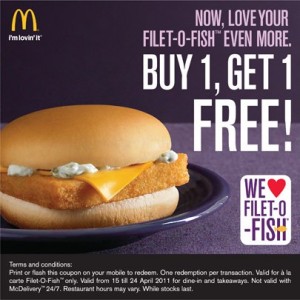 Buy 1 Get 1 Filet O Fish McDonalds Singapore